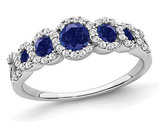 1/2 Carat (ctw) Lab Created Blue Sapphire Ring in 14K White Gold with Diamonds 1/4 carat (ctw)